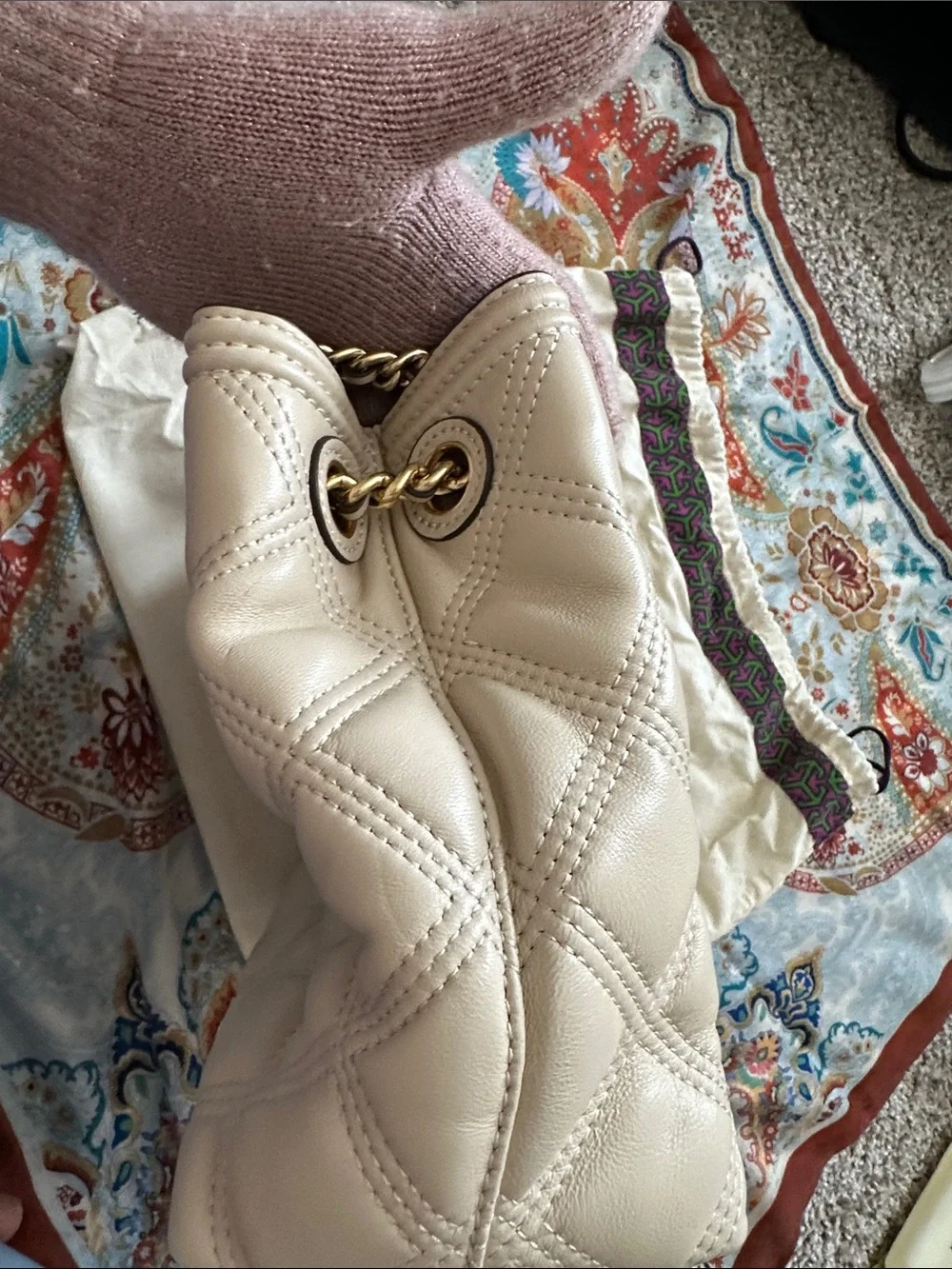 Tory Burch Fleming soft Cream Quilted Leather Chain-Handle Shoulder Bag